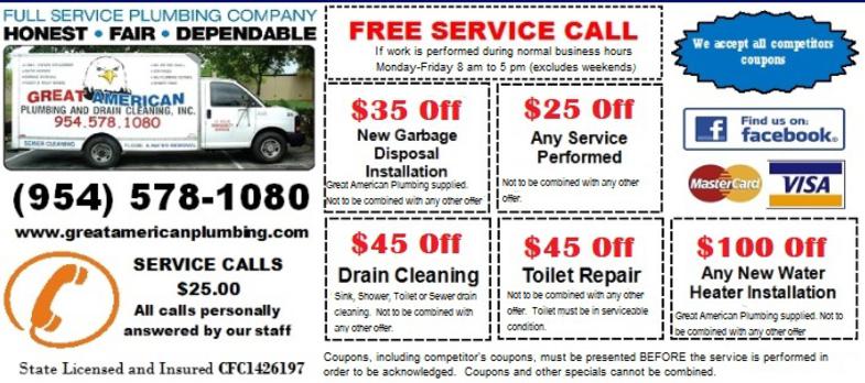 We offer fantastic savings on your plumbing needs in Tamarac and accept all competor coupons